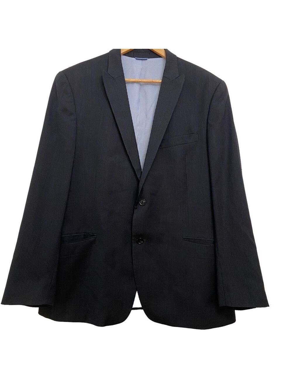 Tommy Hilfiger men blazer black pinstripe blue brown suit jacket 100% wool R44